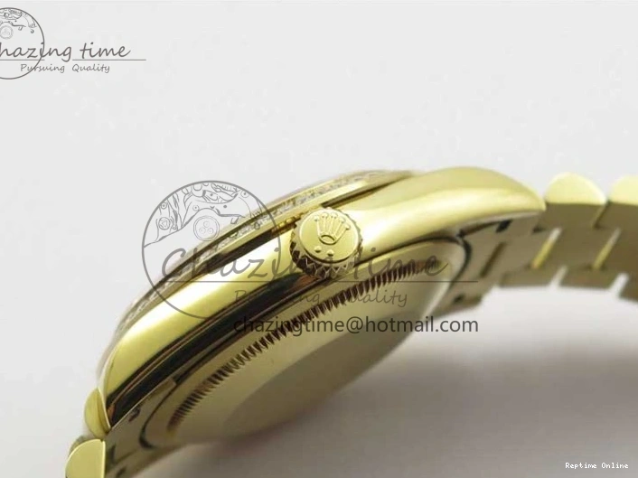 0212 DailyWear Day-Date 36mm 128235 YG Crystal BP Best Edition Silver Crystal Marker Dial on YG President Bracelet A 2676